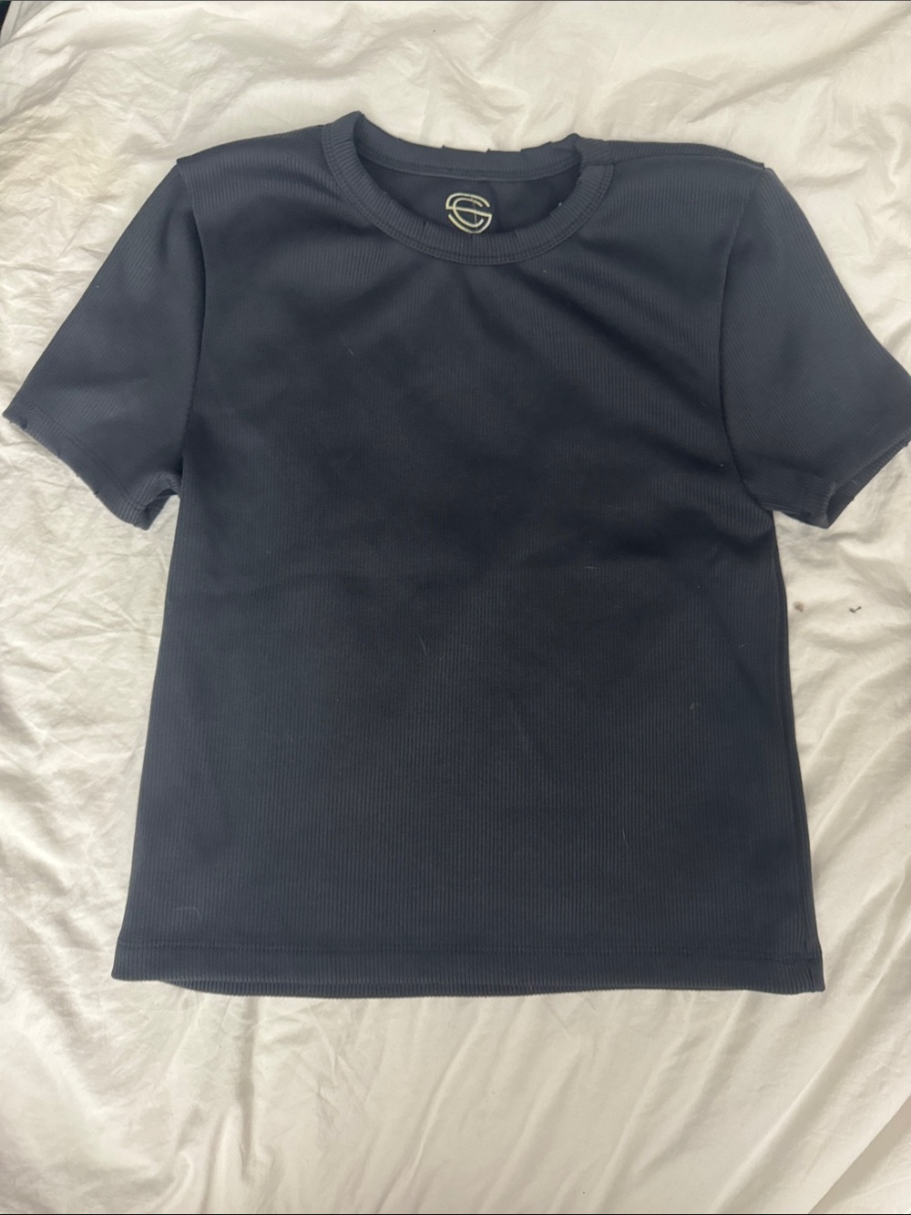 Navy Ribbed Crew Neck Shirt - Classic Casual